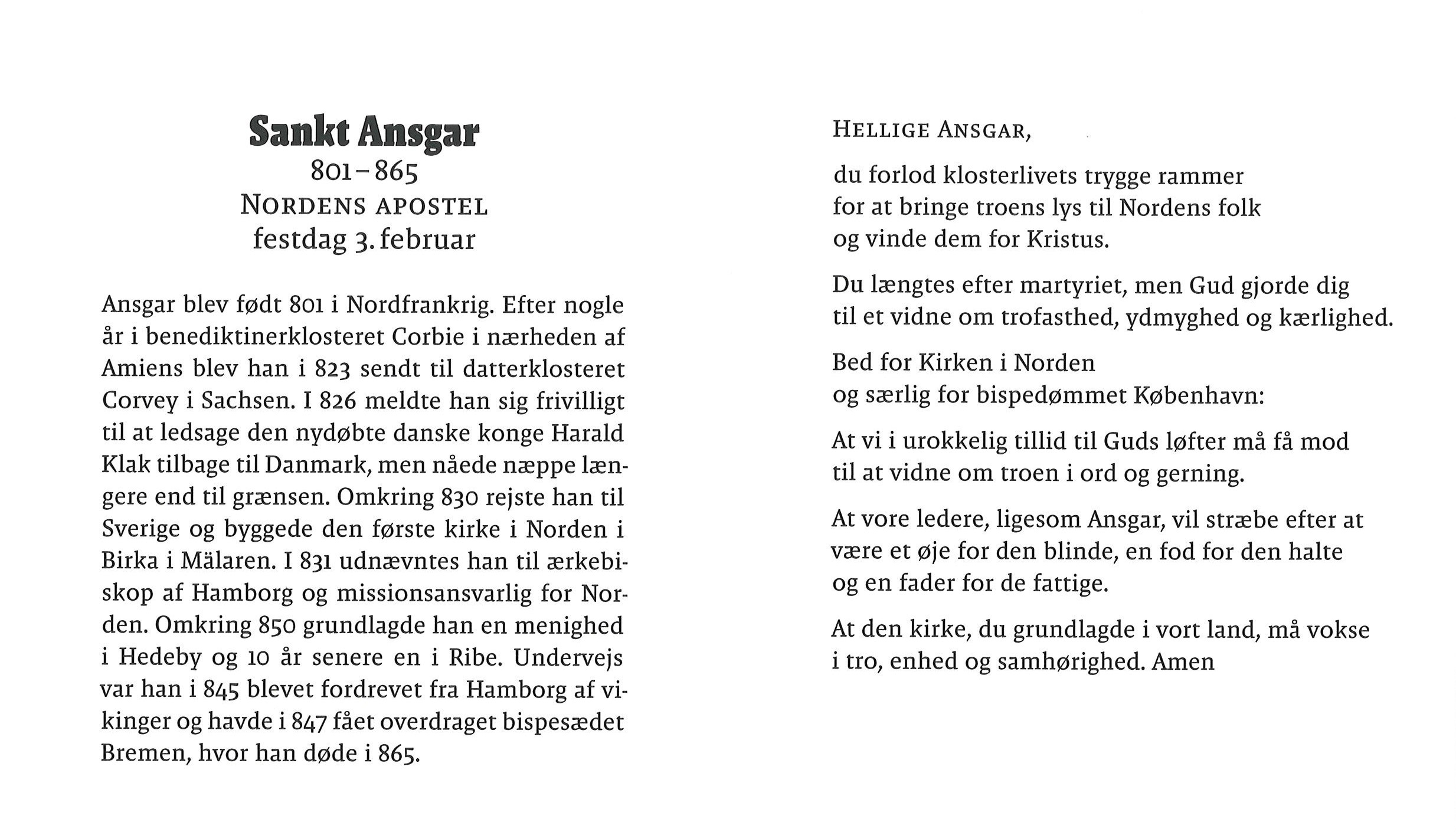 Bønskort sankt Ansgar jubilæum 2026